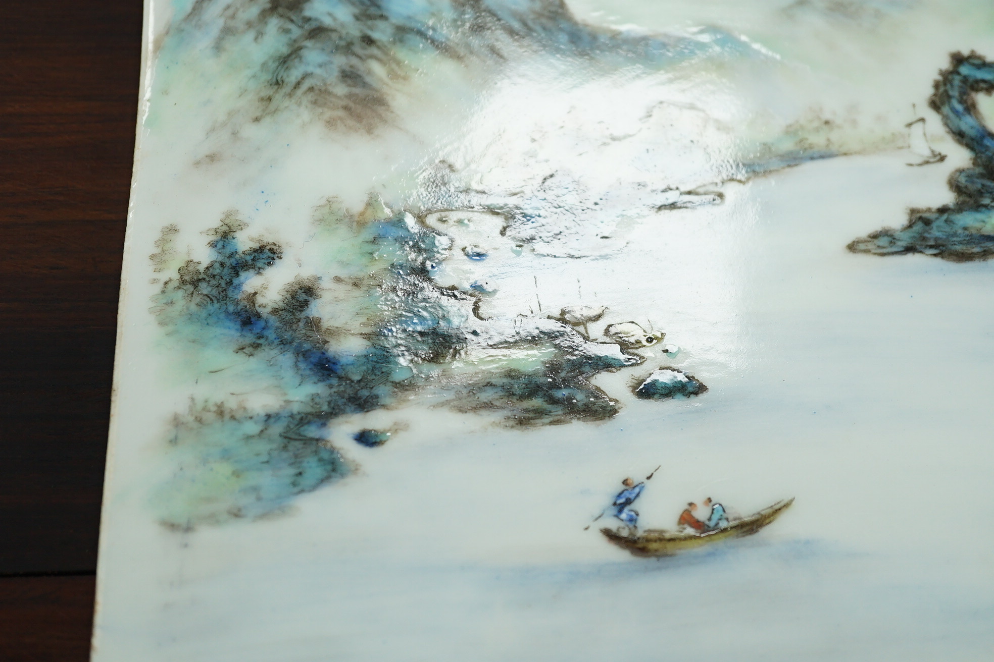 A Chinese enamelled porcelain 'landscape' plaque, attributed to Wang Xiaoting, mid 20th century